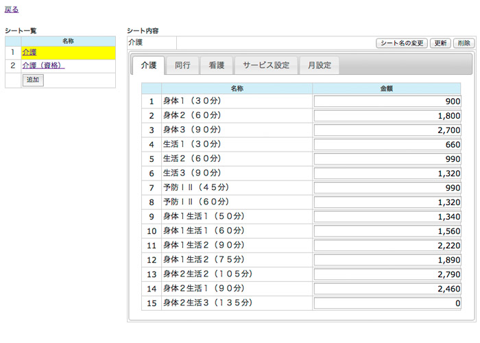 介護職員別賃金シート作成